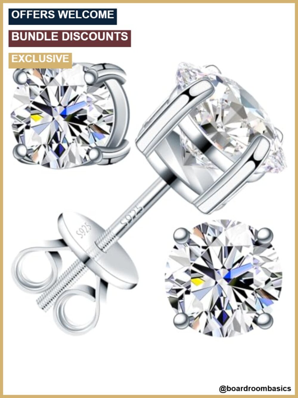 Moissanite Stud Earrings 925 Sterling Silver 18K White Gold Plated Unisex